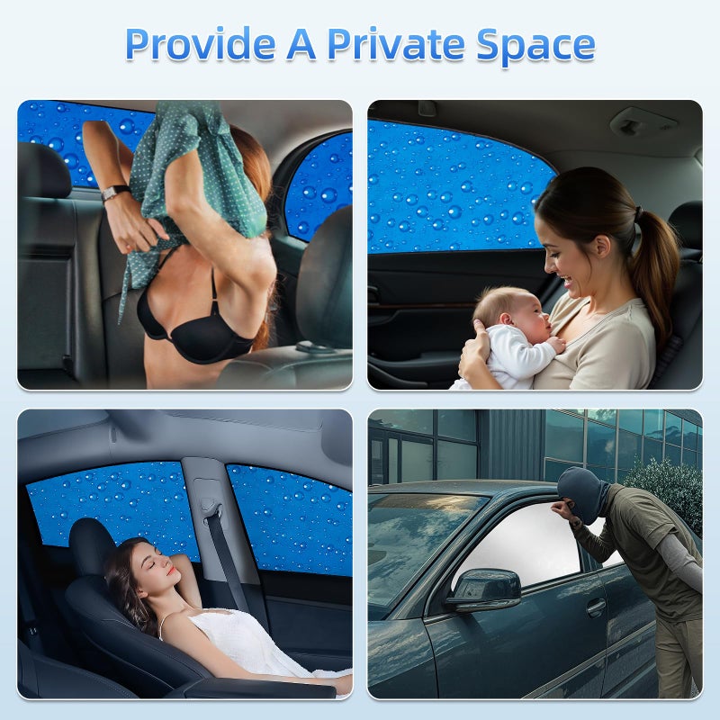 Aokway Side Window Sunshade Sun Shade for Car Window Double Thickness Auto Windshield Sunshades Curtain Universal Fit for Driver for Baby UV Protection (Blue, Front+Rear Side 4Pcs) - Image 4